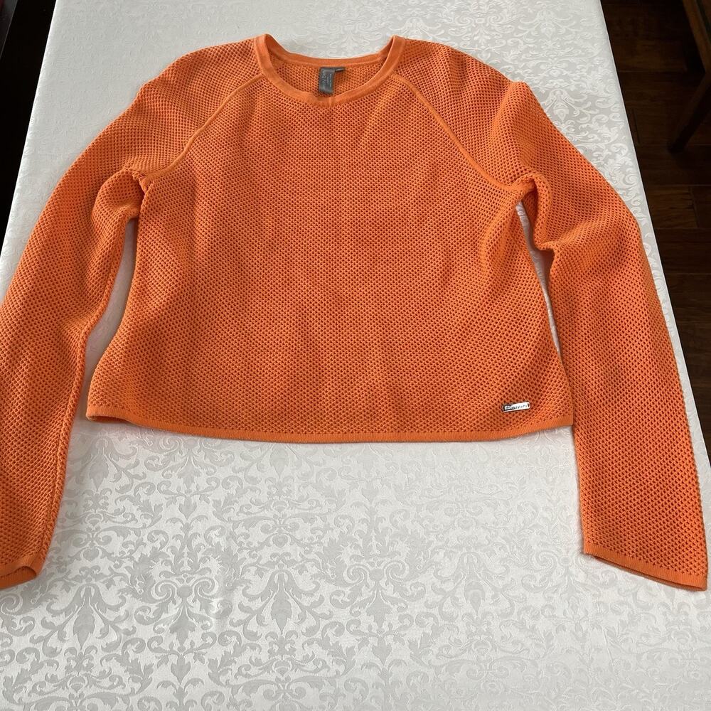 Sweaty Betty Top Shirt Womens Medium Open Knit Long Sleeve Orange